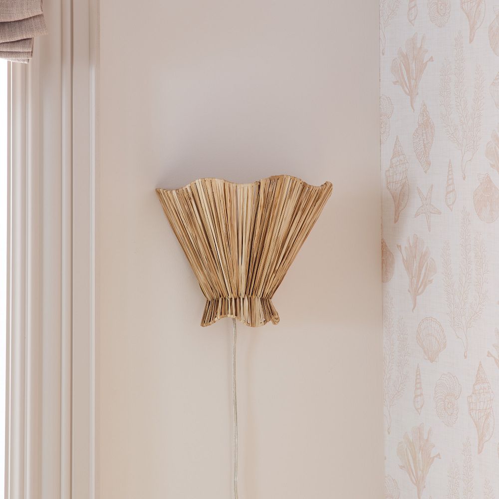 Close view of Ellara woven raffia shade and hanging cord