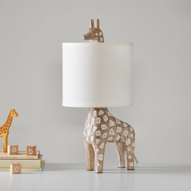 Whitewashed mango wood giraffe lamp detail