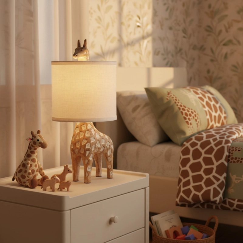 Close view of giraffe inspired table lamp profile