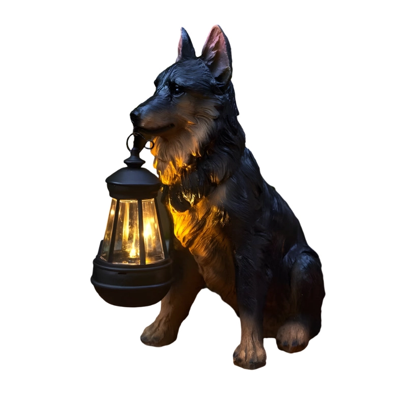 Sheepdog resin dog solar lantern outdoor light