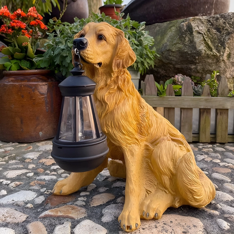Solar dog lantern outdoor landscape decor detail
