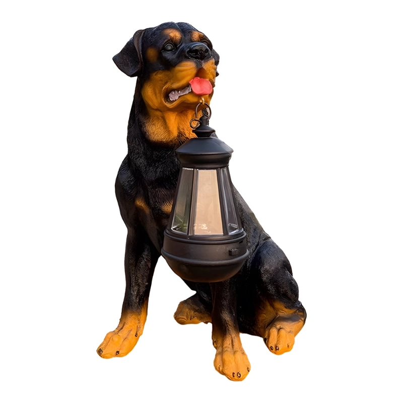 Rottweiler resin dog solar lantern outdoor light