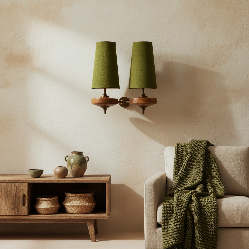 Eilara Vintage Handcrafted Wooden Metal Fabric Tapered Wall Light