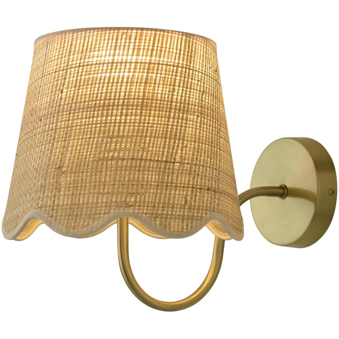 Tracie Farmhouse Rattan Drum Wall Sconce gold on.webp__PID:bc524604-d137-43f8-8c10-ce51ecf6d986