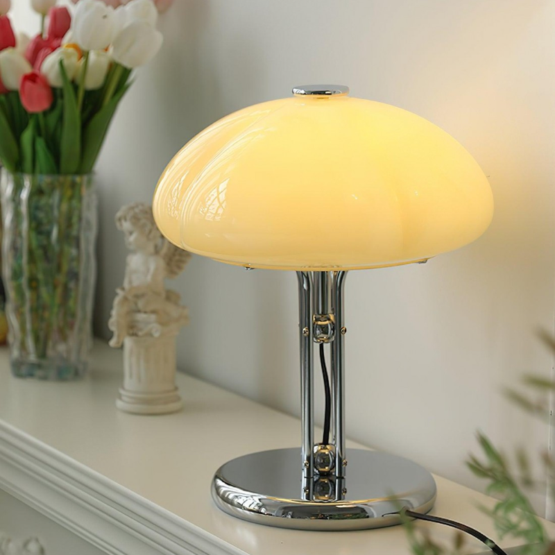 Hector lamp lit in a soft home setting with visible cord