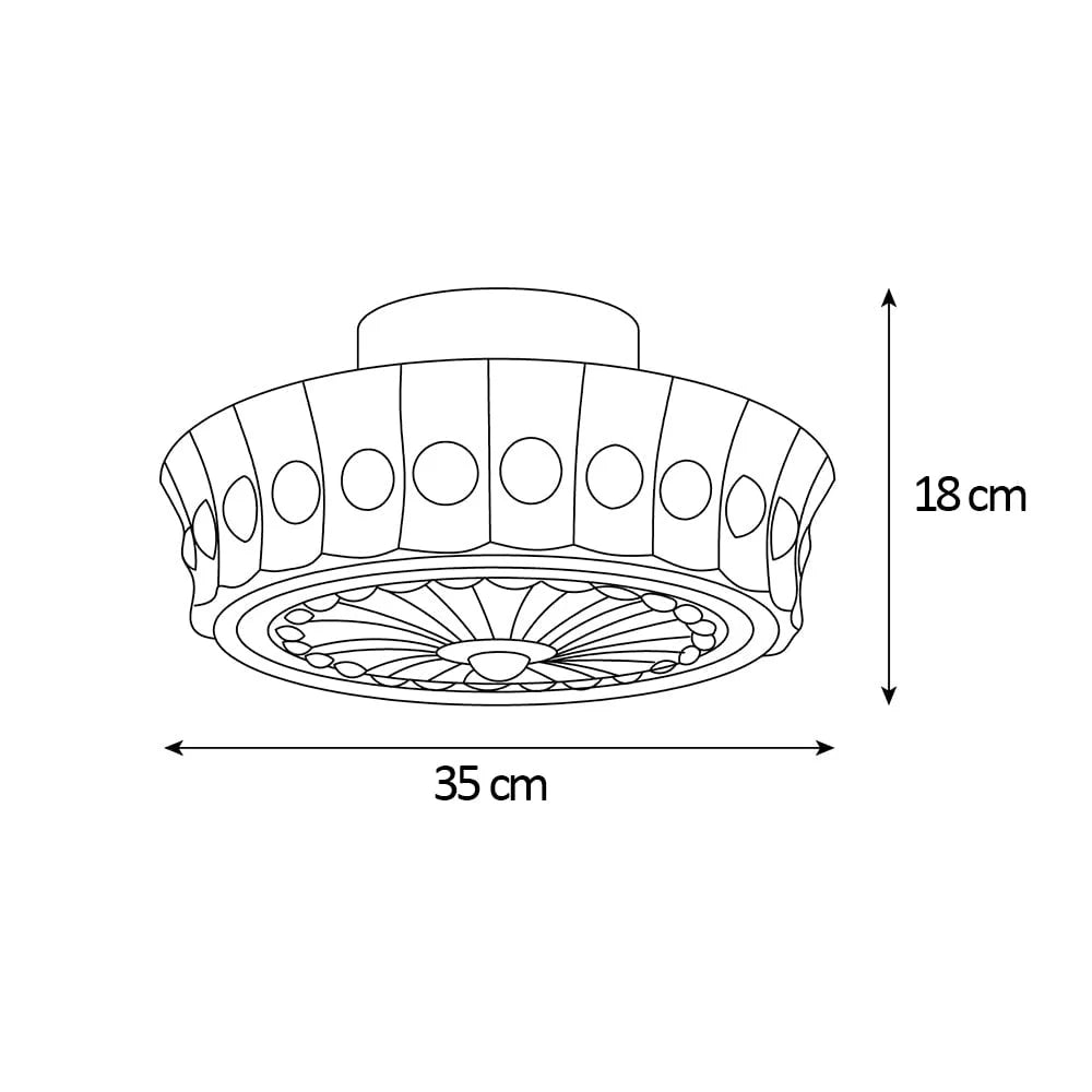 Abmessungen der Deckenleuchte Eira: 35 cm Durchmesser und 18 cm Höhe