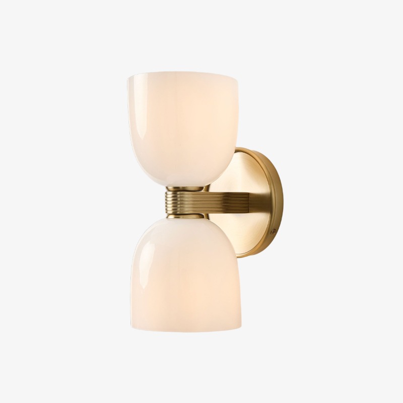 Ellen modern two-light brass and opal glass wall sconce