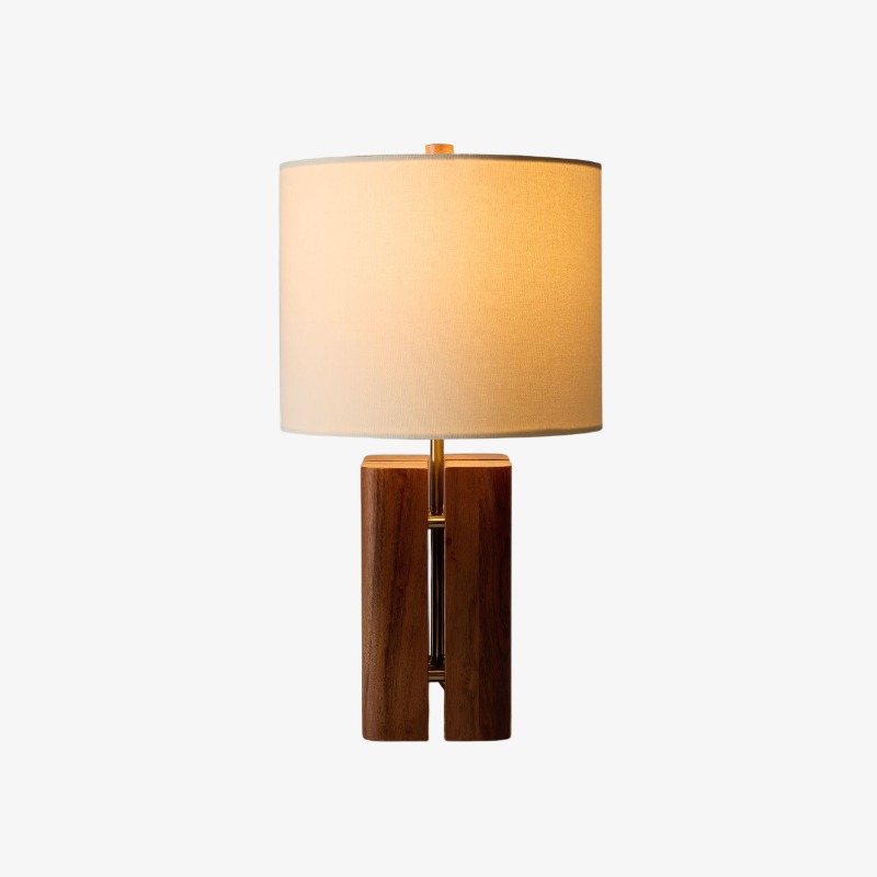 Bergonzoni Minimalist Wood Table Light with linen shade and walnut wood body