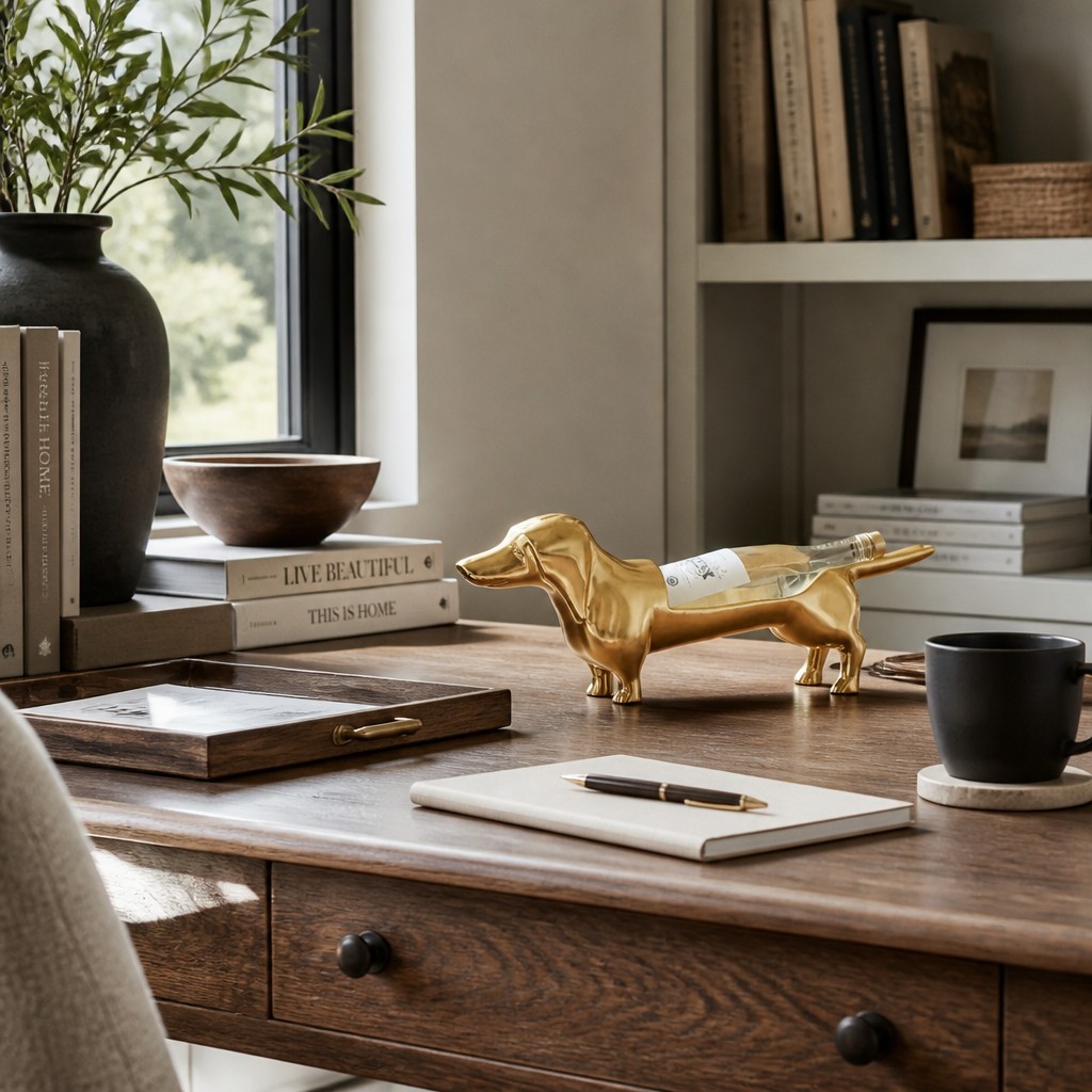 Oliver gold dachshund wine holder product display