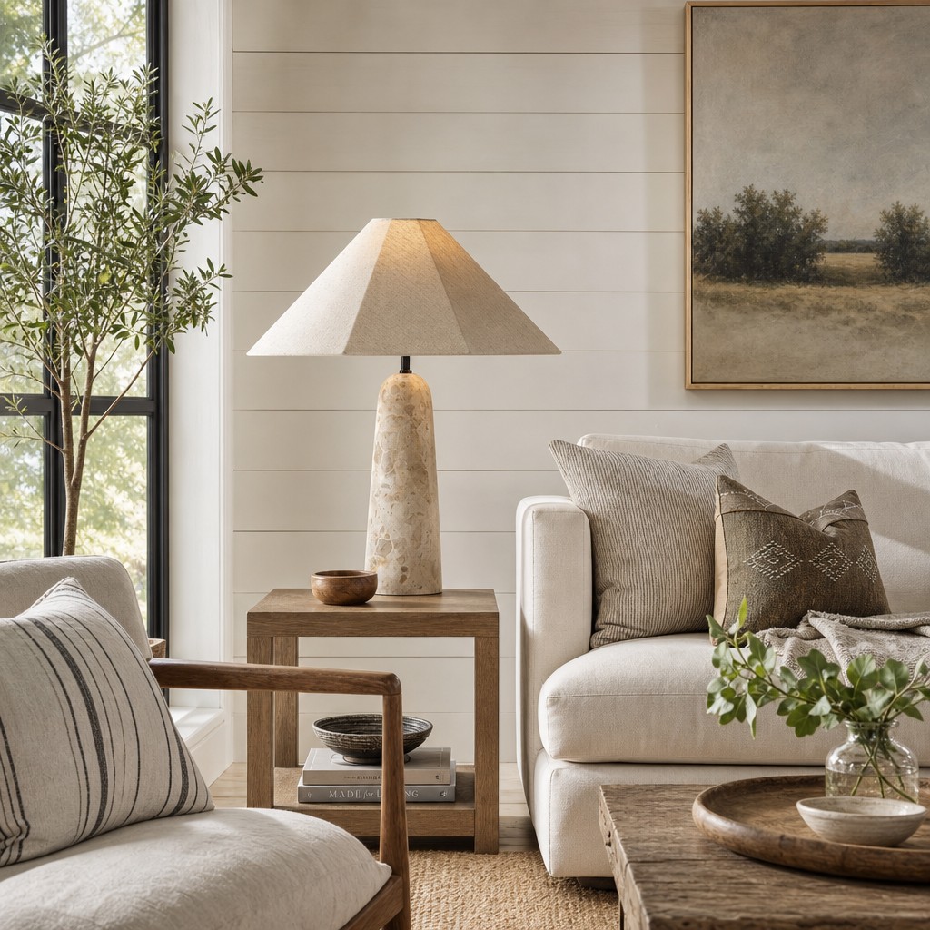 Kindle table lamp styled in a neutral interior