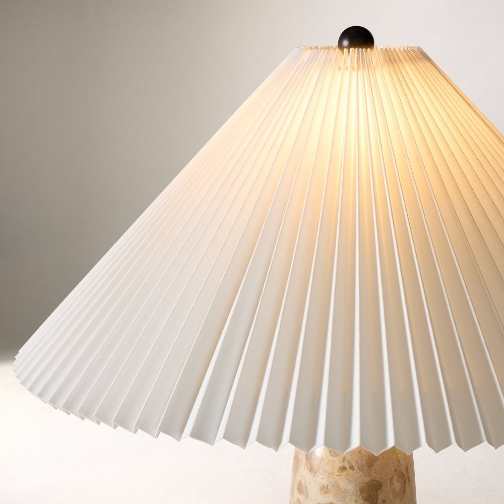Kindle lamp detail with fabric shade and stone base