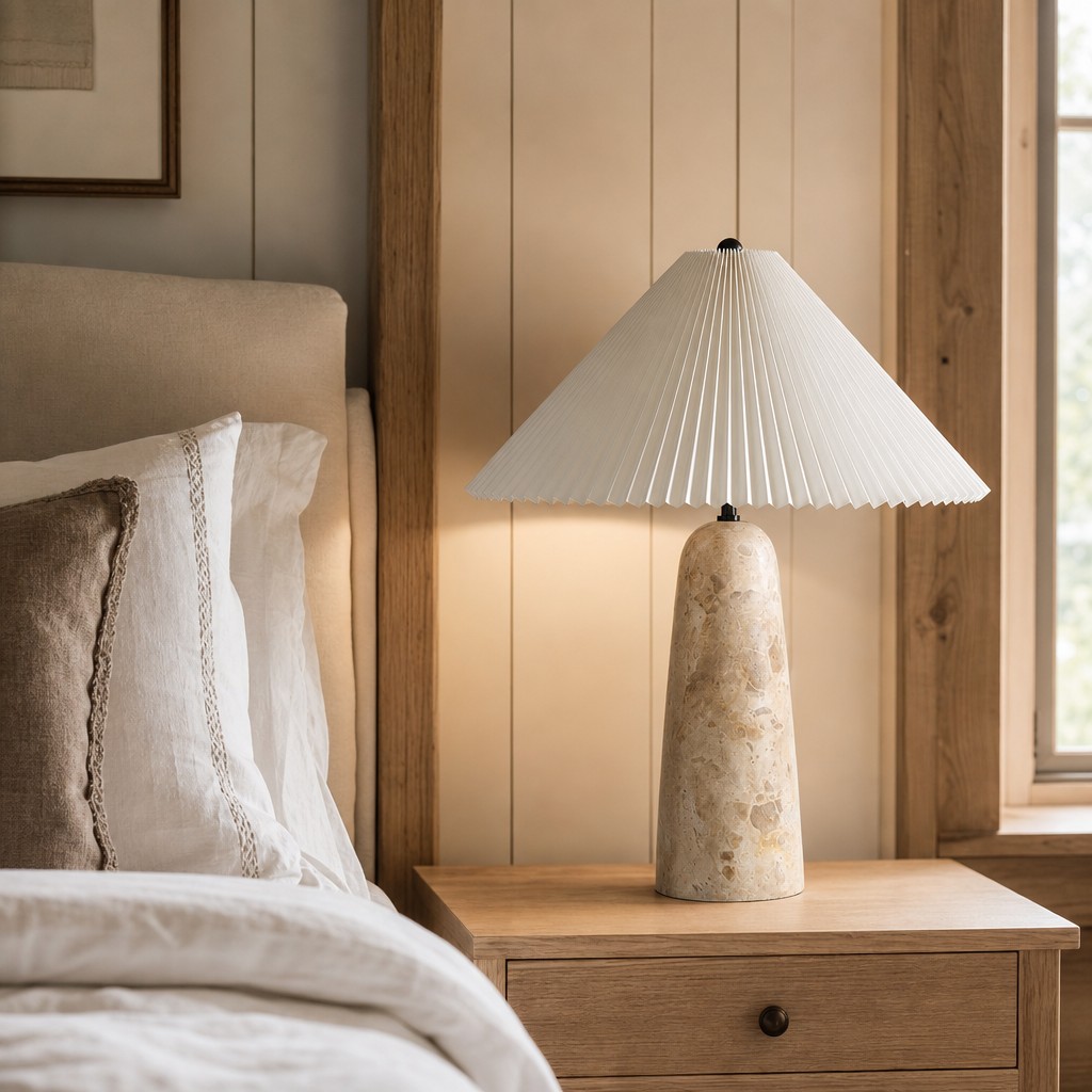 Kindle table light styled with warm neutral decor