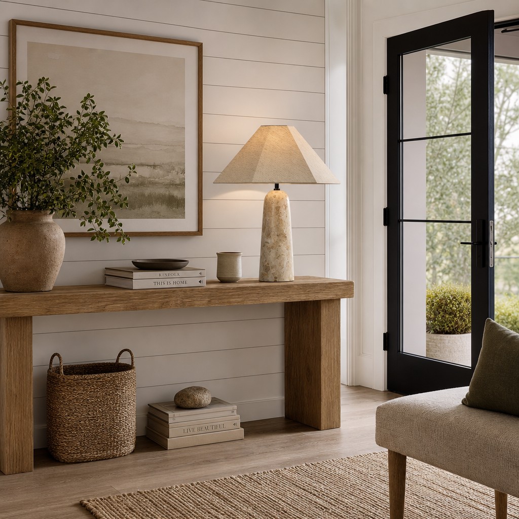Kindle table lamp with linen shade detail
