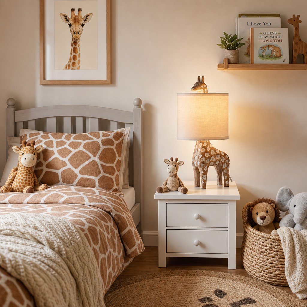 Egil giraffe lamp product view with linen shade