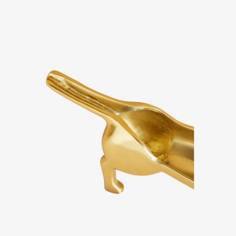 Gold dachshund wine holder side angle