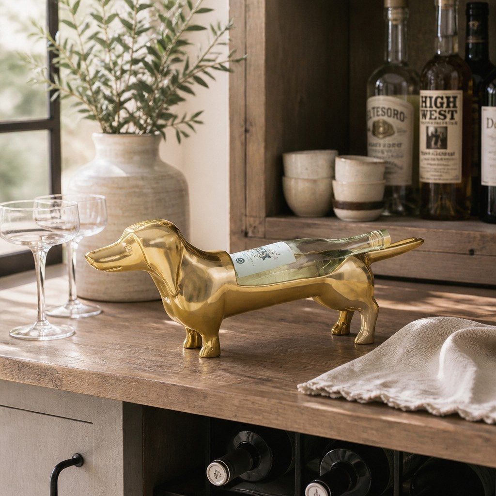 Dachshund wine bottle holder detail view