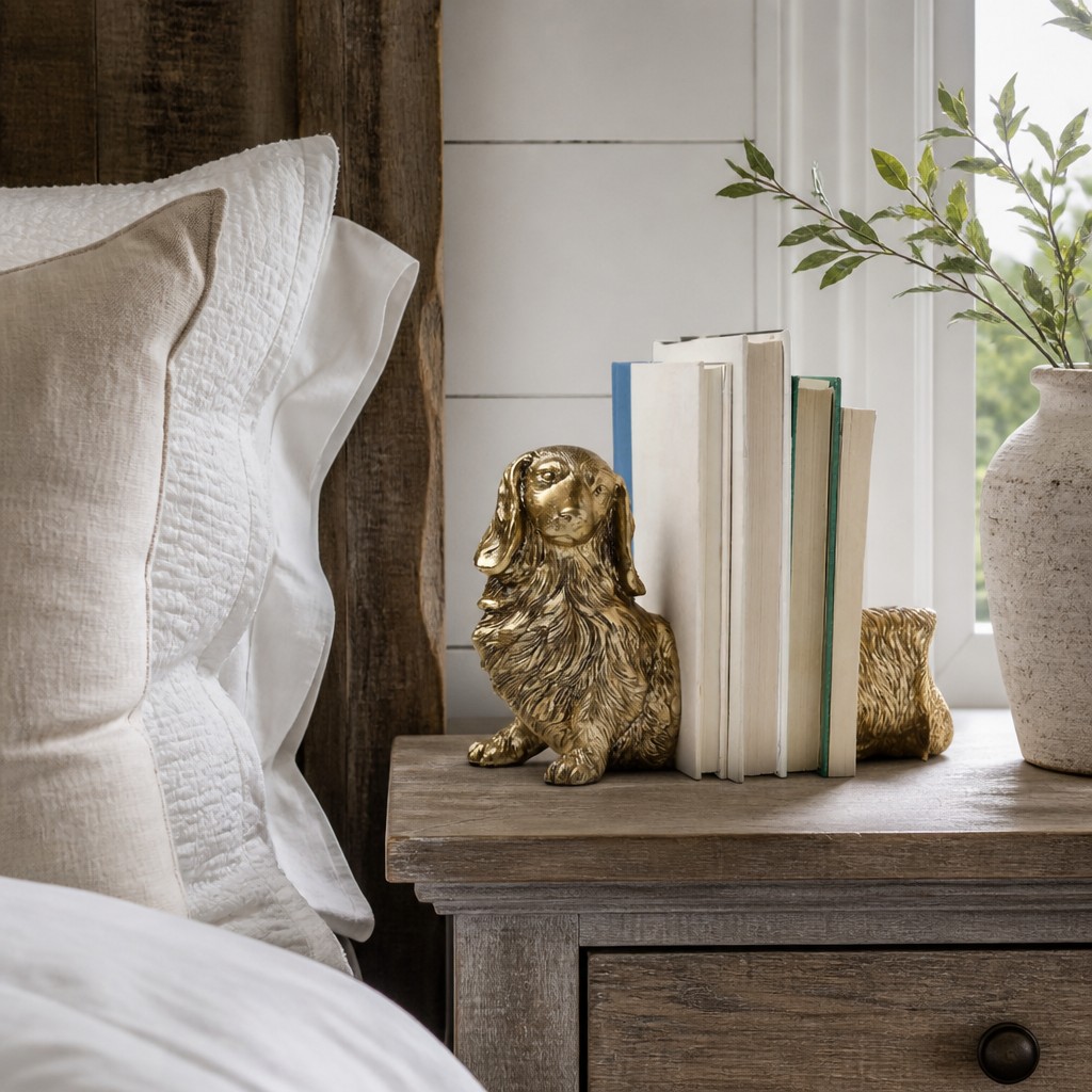 Decorative angle of Carlos dachshund bookend