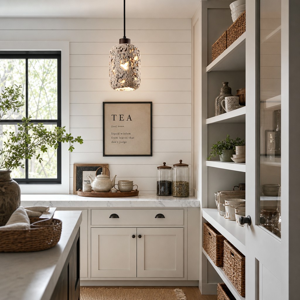 Karan minimalist stone pendant light styled in an interior