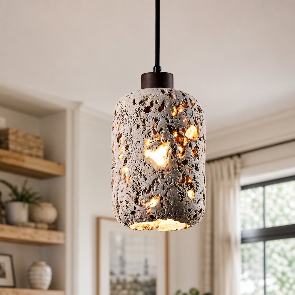 Close view of the Karan stone pendant light shade
