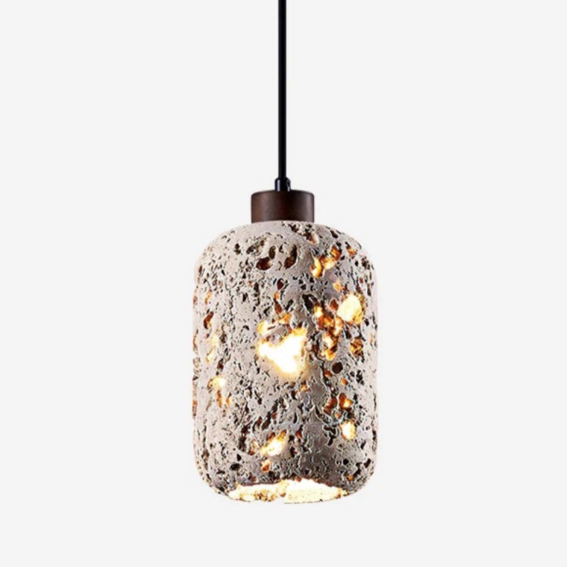 Karan Minimalist Stone Pendant Light in travertine and walnut finish