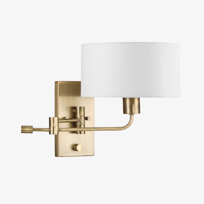 Full Taliad gold swing arm wall lamp with linen shade