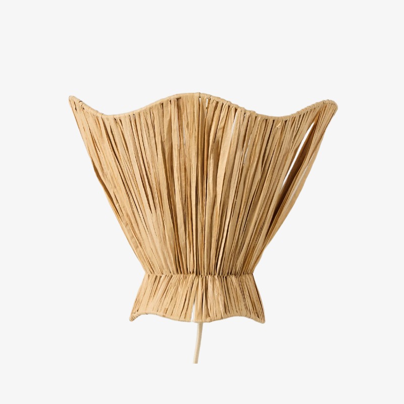 Ellara raffia wall light shown fully on a plain background