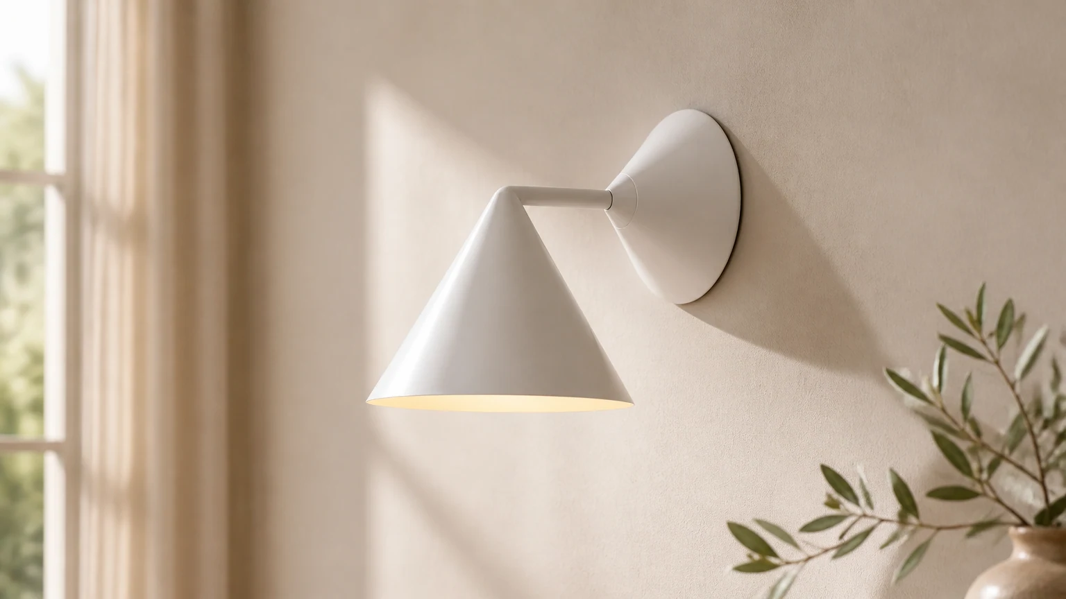 Maven cone shade metal wall sconce in a modern room scene