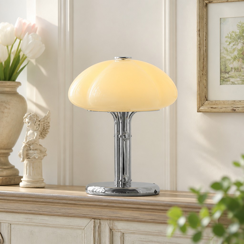 Cream yellow Hector lamp in a decorative tabletop scene
