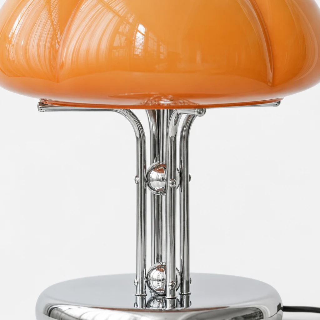 Close-up detail of Hector glass shade and polished metal finish