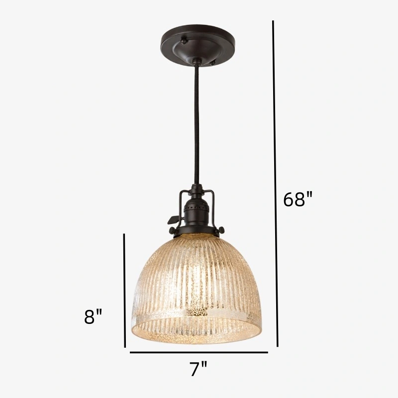 Dimension diagram for the Baloch pendant showing height and shade width