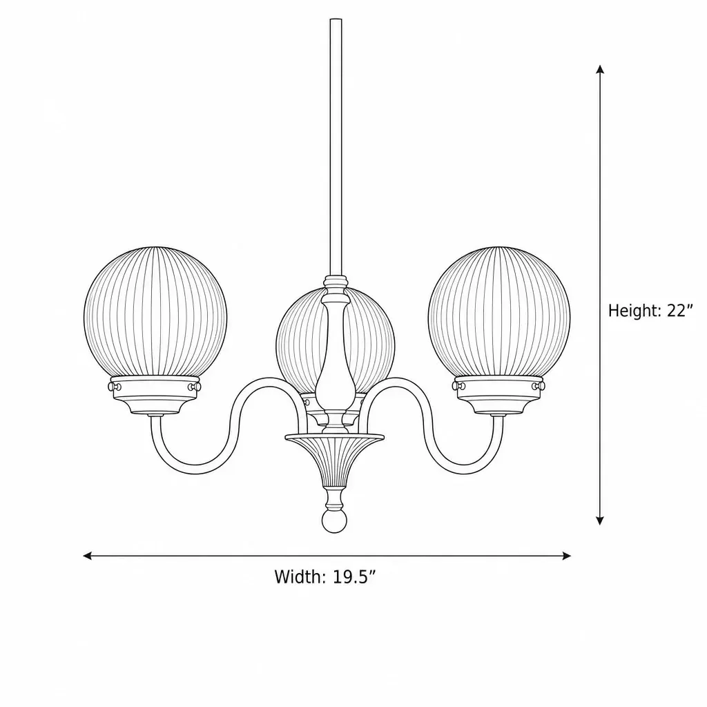 Dimension diagram showing Vanessa chandelier width and height