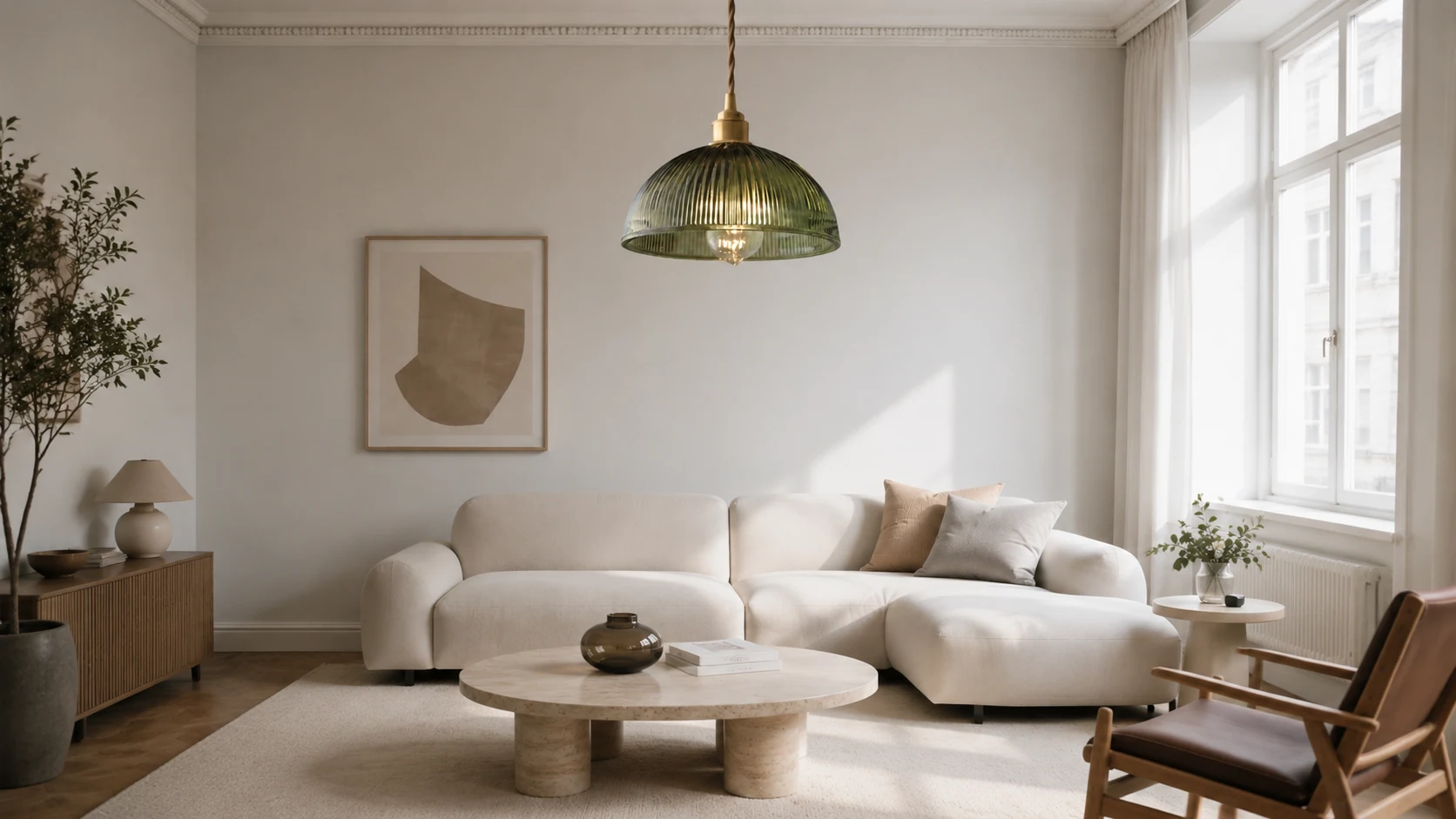 Avard ribbed glass pendant light in a warm room scene