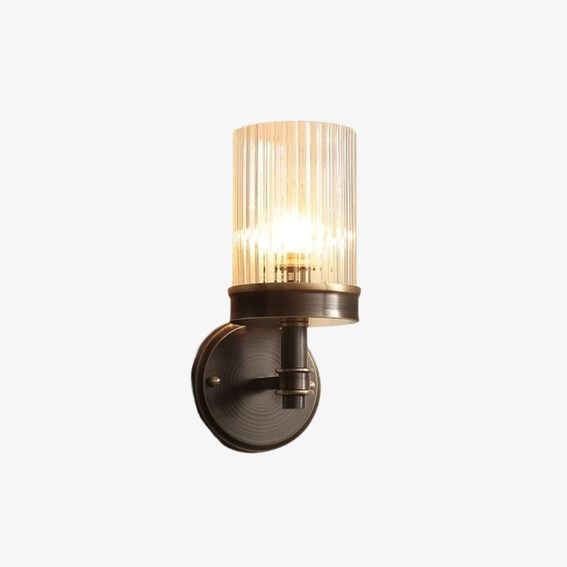 Black Hebb ribbed cylinder glass wall sconce full product view