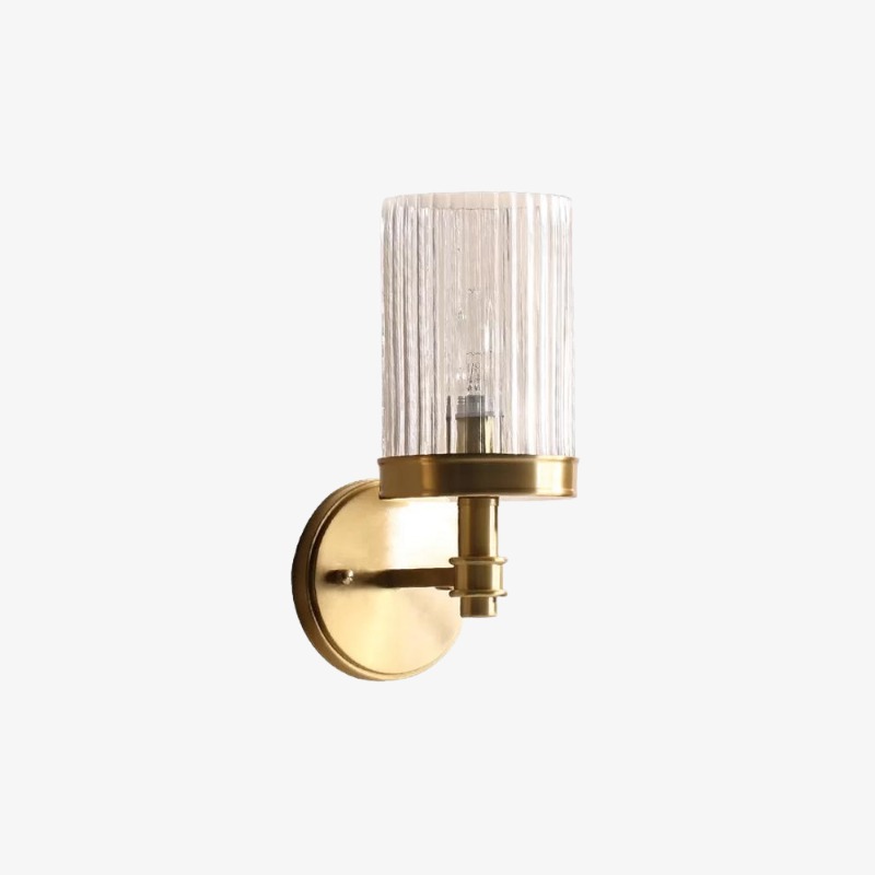 Gold Hebb ribbed cylinder glass wall sconce full product view