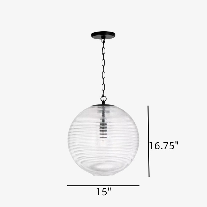 Ricky pendant light dimension diagram showing 15 inch width and 16.75 inch height