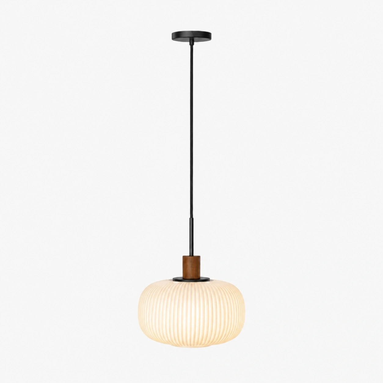 Full view of Terry Modern Ribbed Glass Pendant Light in white