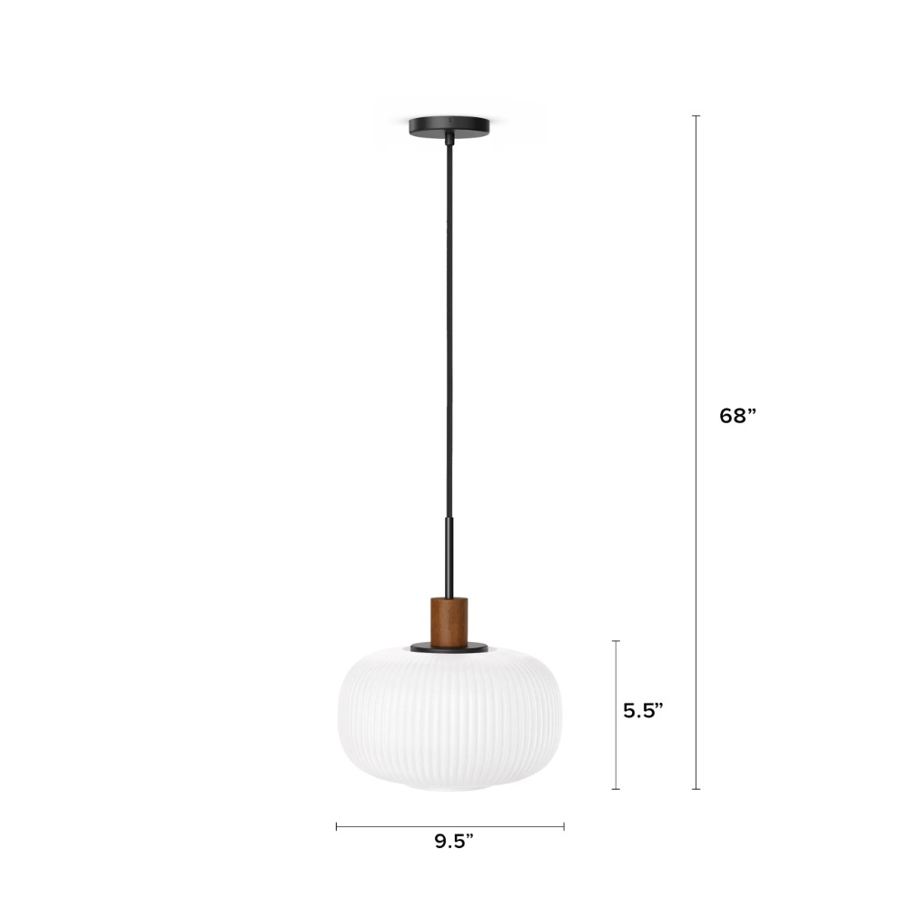 Dimension diagram for Terry Modern Ribbed Glass Pendant Light
