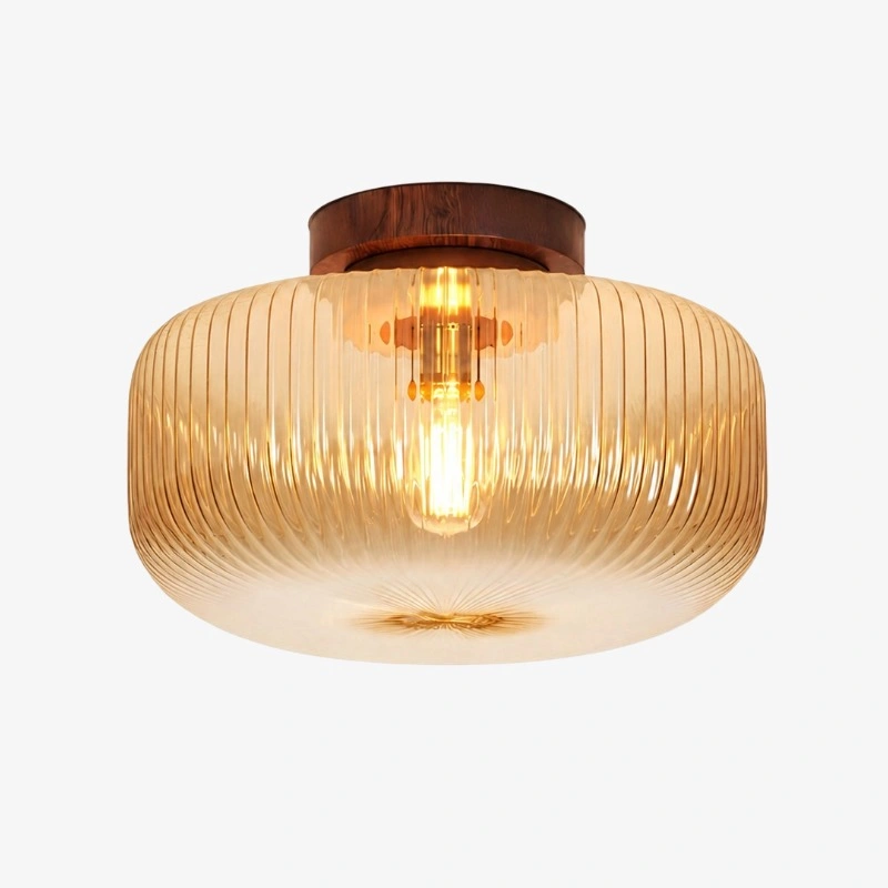 Full view of the Kelly amber ribbed glass ceiling light