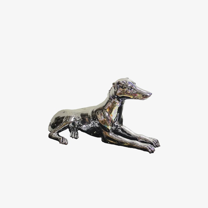 Full Miloche silver resin greyhound sculpture on white