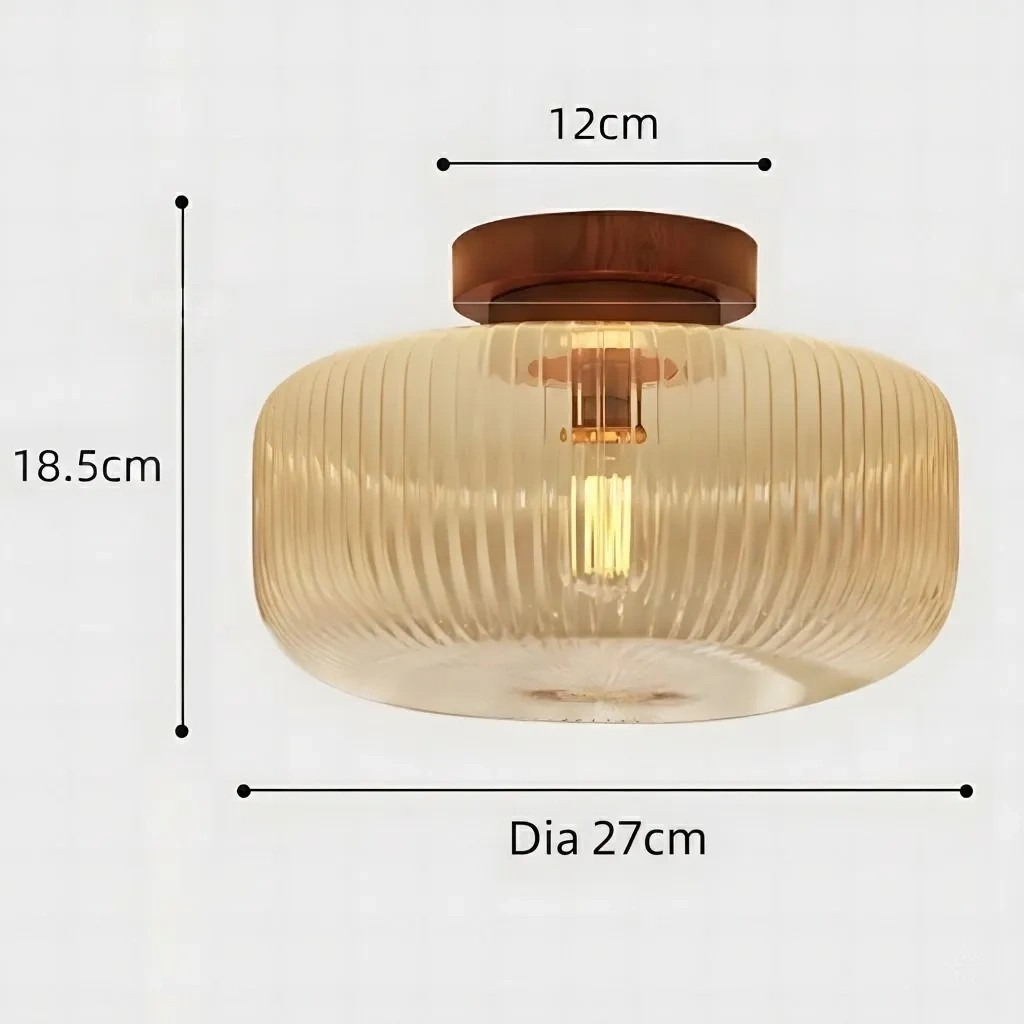 Dimension diagram for Kelly Vintage Ribbed Glass Ceiling Light