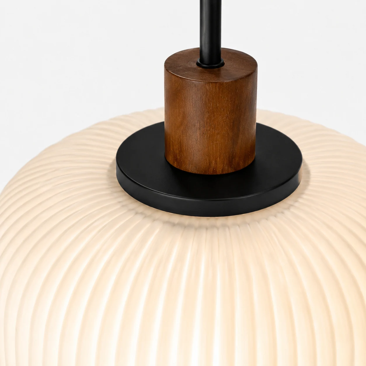 Close-up detail of the Terry ribbed glass pendant shade and construction