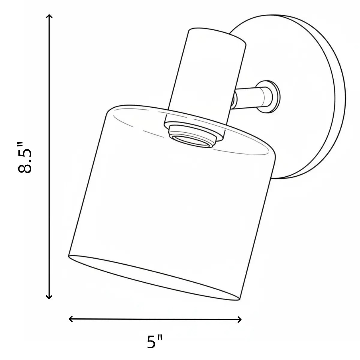 Dimension diagram for Malcolm wall sconce showing 5 inch width and 8.5 inch height