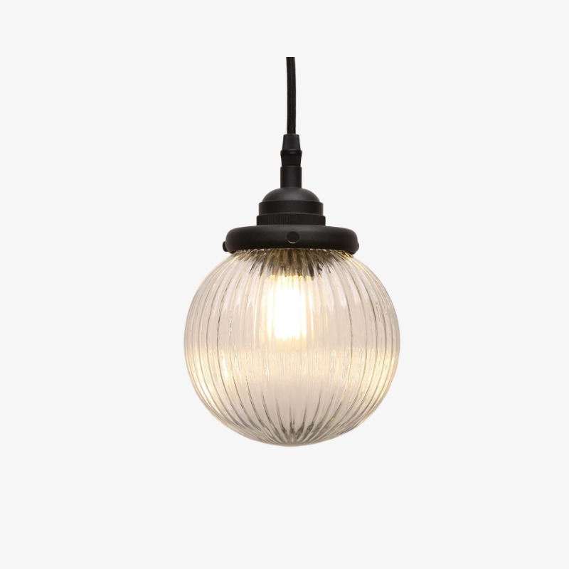Black finish Jamil ribbed glass globe pendant light