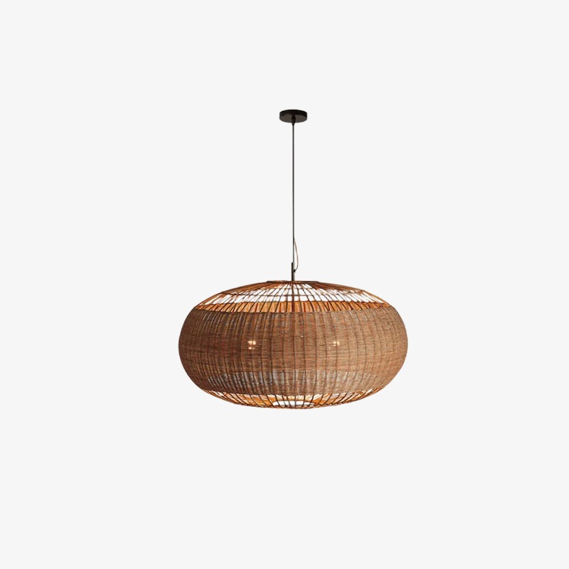 Single Michal rattan oval pendant with cord and ceiling plate
