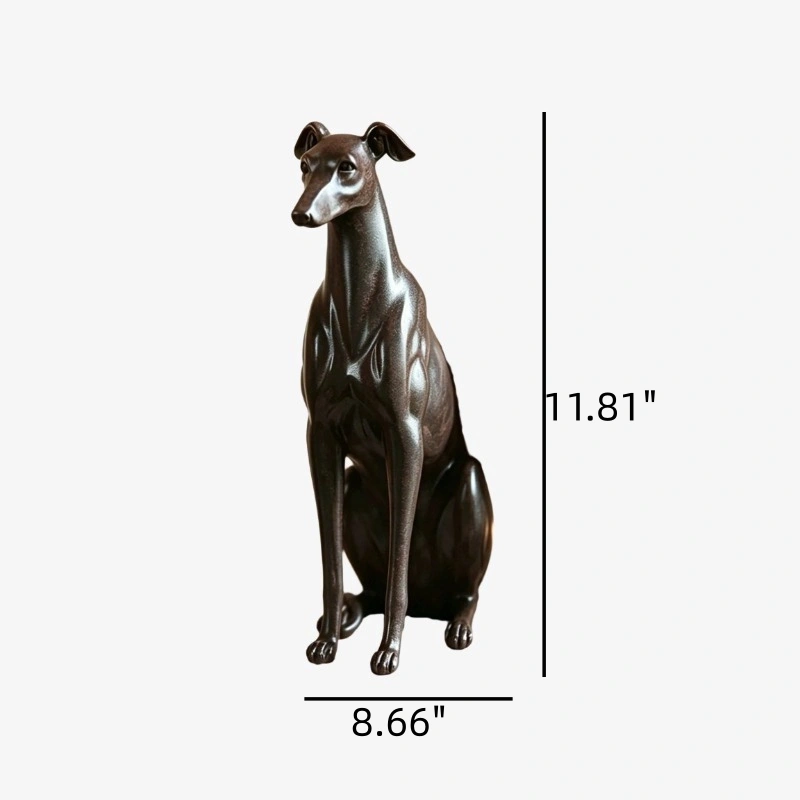 Dimension diagram for seated greyhound sculpture