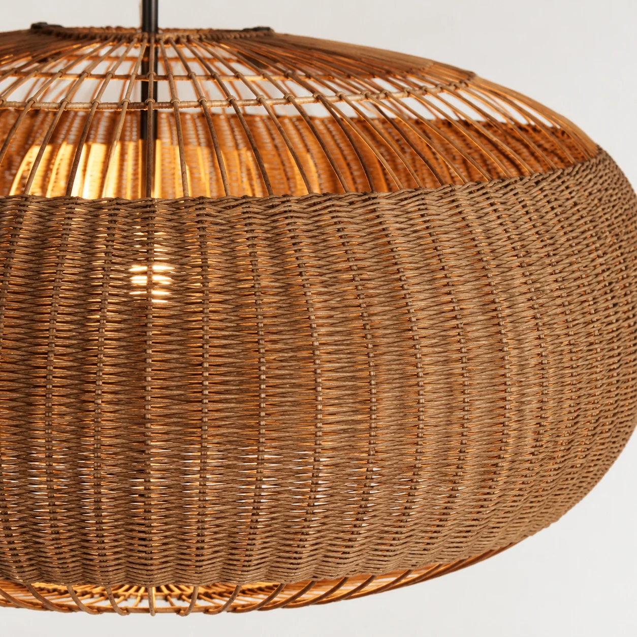 Close-up of the Michal pendant rattan weave and shade texture