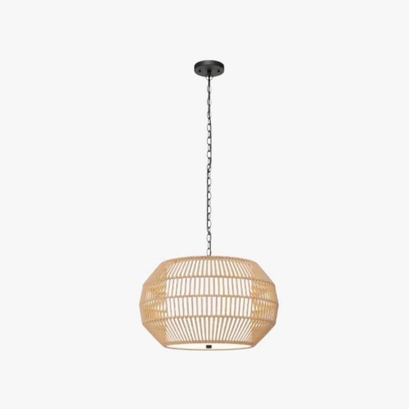 Full Cecilia rattan pendant light with chain, canopy, and hexagon shade
