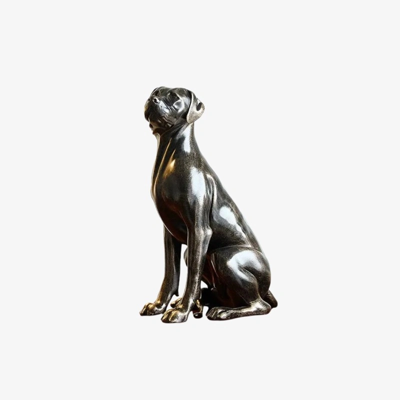 Full black resin Great Dane tabletop sculpture on a clean background