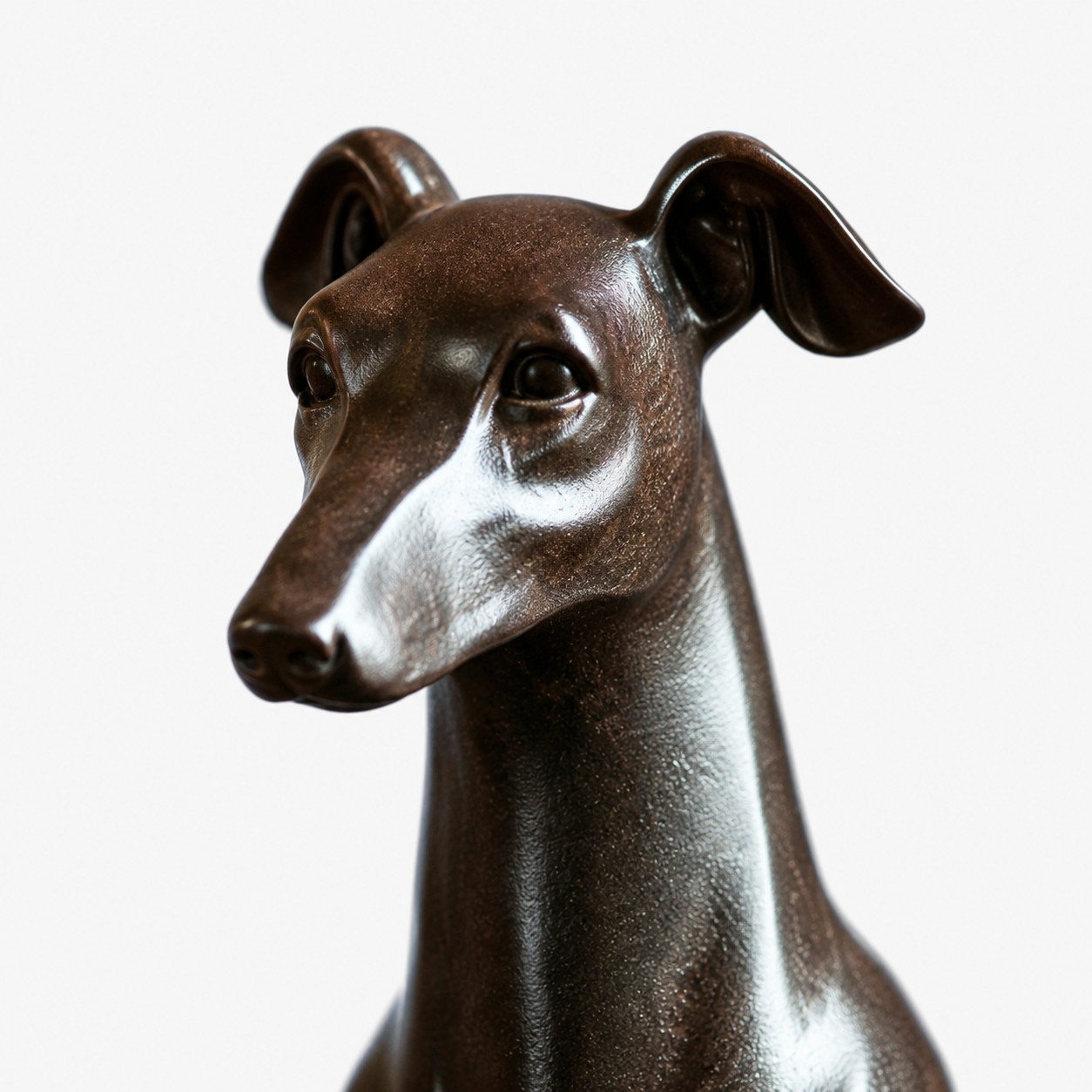 Close-up of greyhound sculpture head and ears