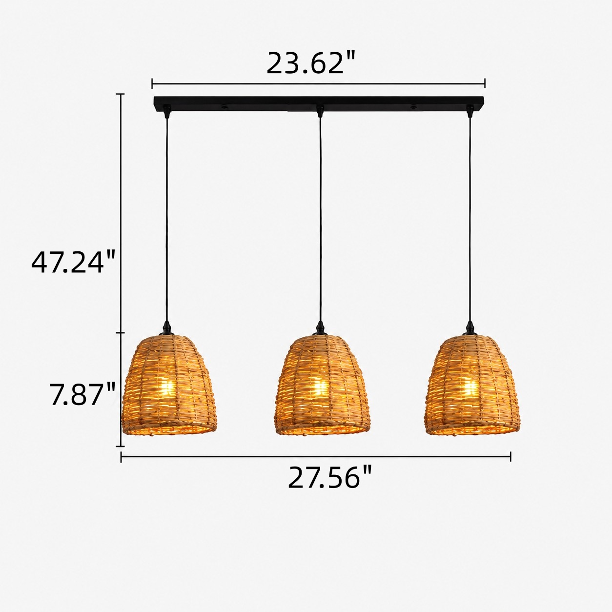 Three-light Sammy pendant measurement graphic